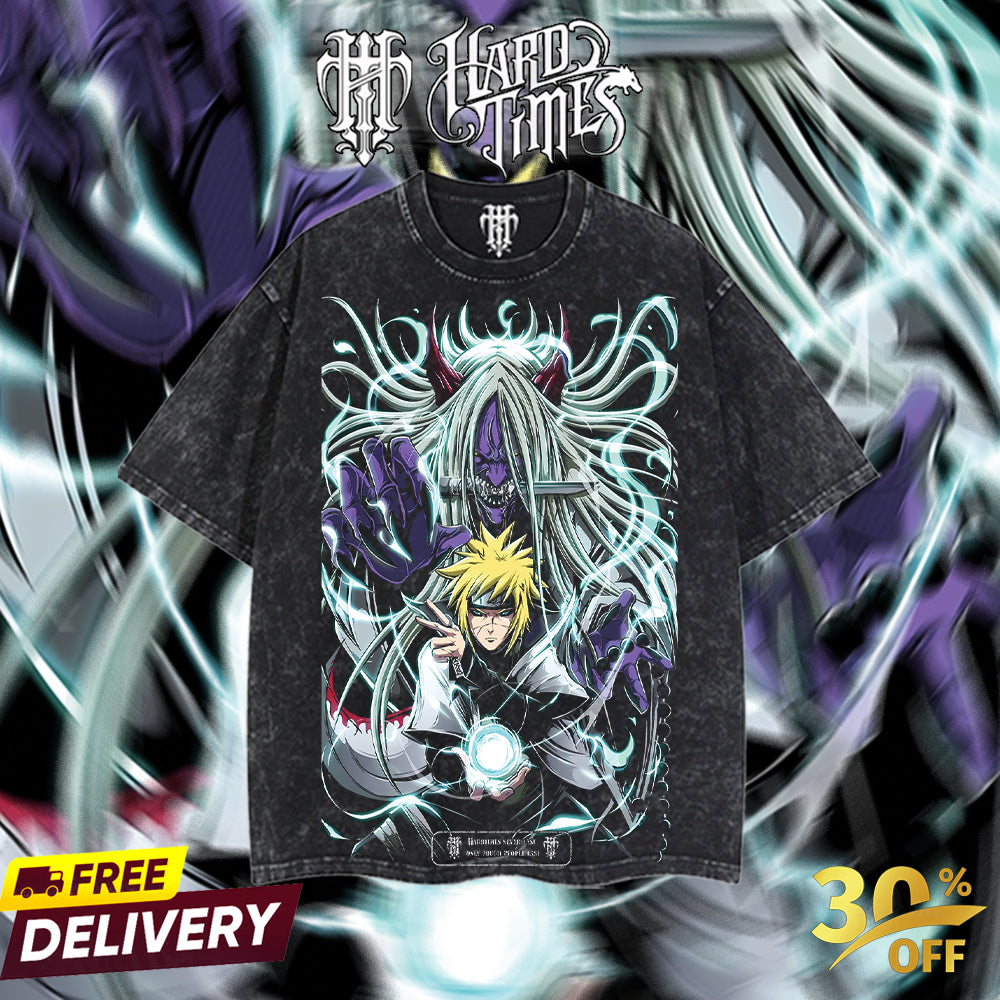 HardTimesClothing - Minato Naruto Anime Limited Edition Death Reaper Seal Double Printed Oversize Lightweight Acid Washed Hoodie, graphic hoodies men streetwear (Copy) (Copy) (Copy)