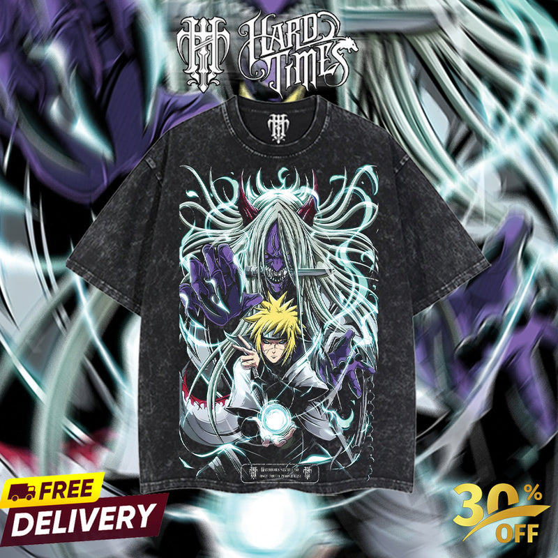 HardTimesClothing - Minato Naruto Anime Limited Edition Death Reaper Seal Double Printed Oversize Lightweight Acid Washed Hoodie, graphic hoodies men streetwear (Copy) (Copy) (Copy)