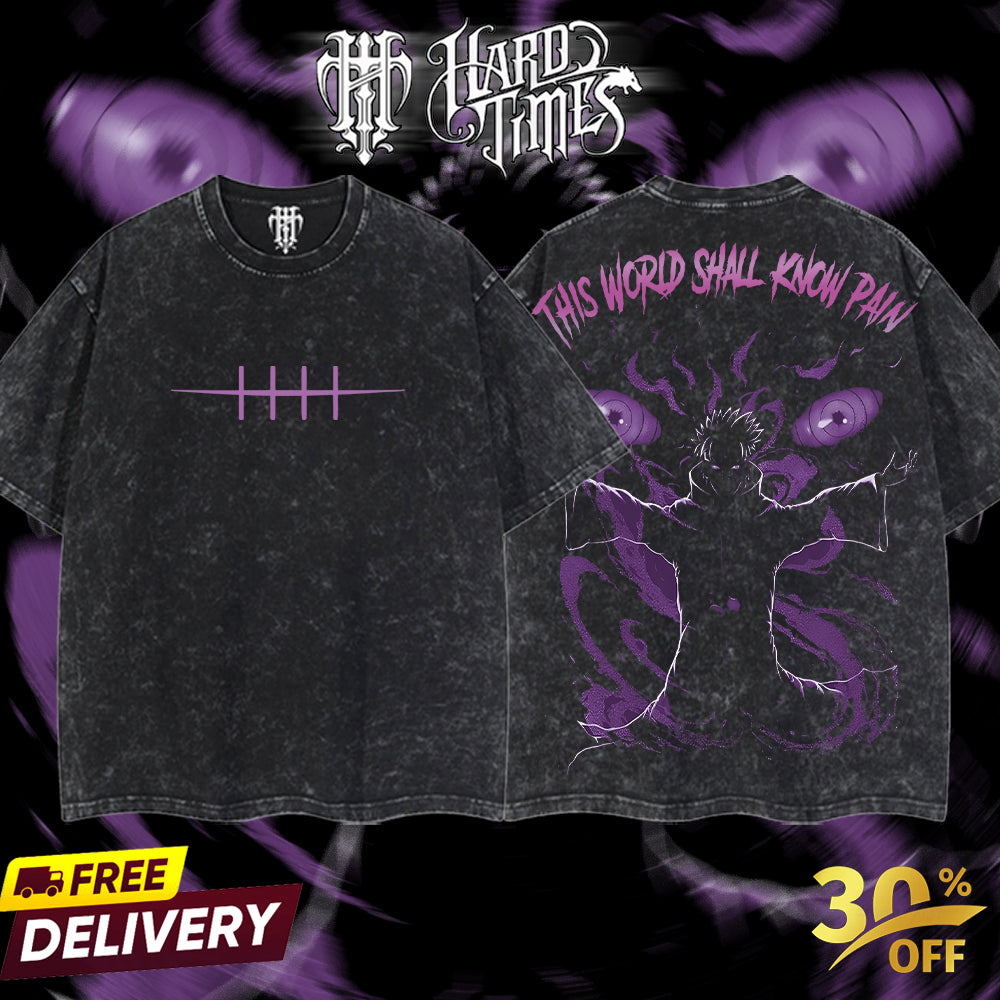 HardTimesClothing - "Pain" Naruto Retro Vintage Unisex Oversize Anime Manga Acid Washed Heavyweight Cotton T-shirt, Anime Merch, Gift For Anime Fan. Clothes Oversized