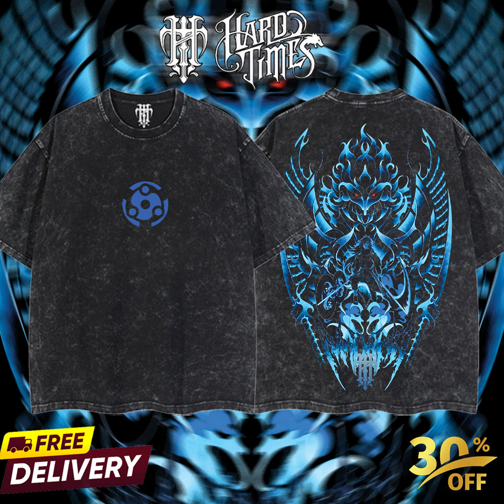 HardTimesClothing - "Uchiha Madara" Naruto Retro Vintage Unisex Oversize Anime Manga Acid Washed Heavyweight Cotton T-shirt, Anime Merch, Gift For Anime Fan.