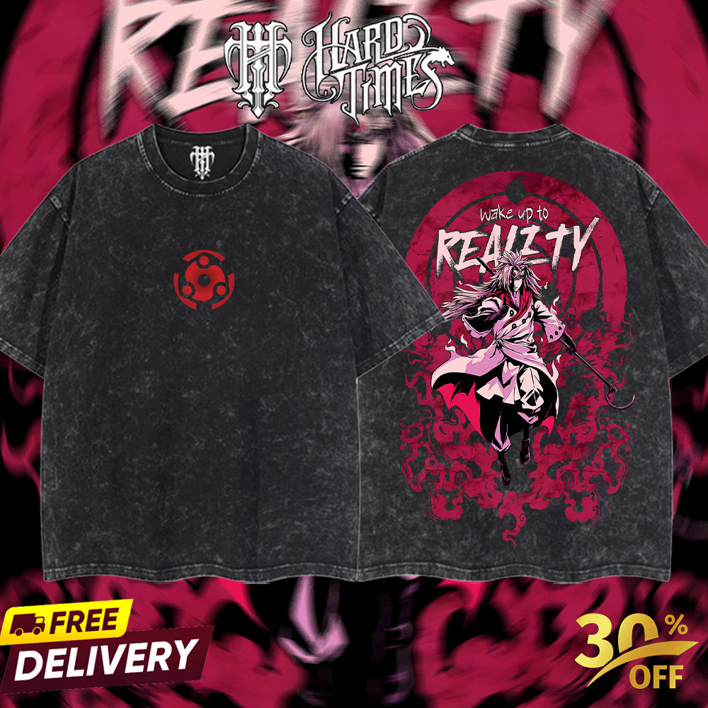 HardTimesClothing - "Uchiha Madara" Naruto Retro Vintage Unisex Oversize Anime Manga Acid Washed Heavyweight Cotton T-shirt, Anime Merch, Gift For Anime Fan. Clothes Oversized