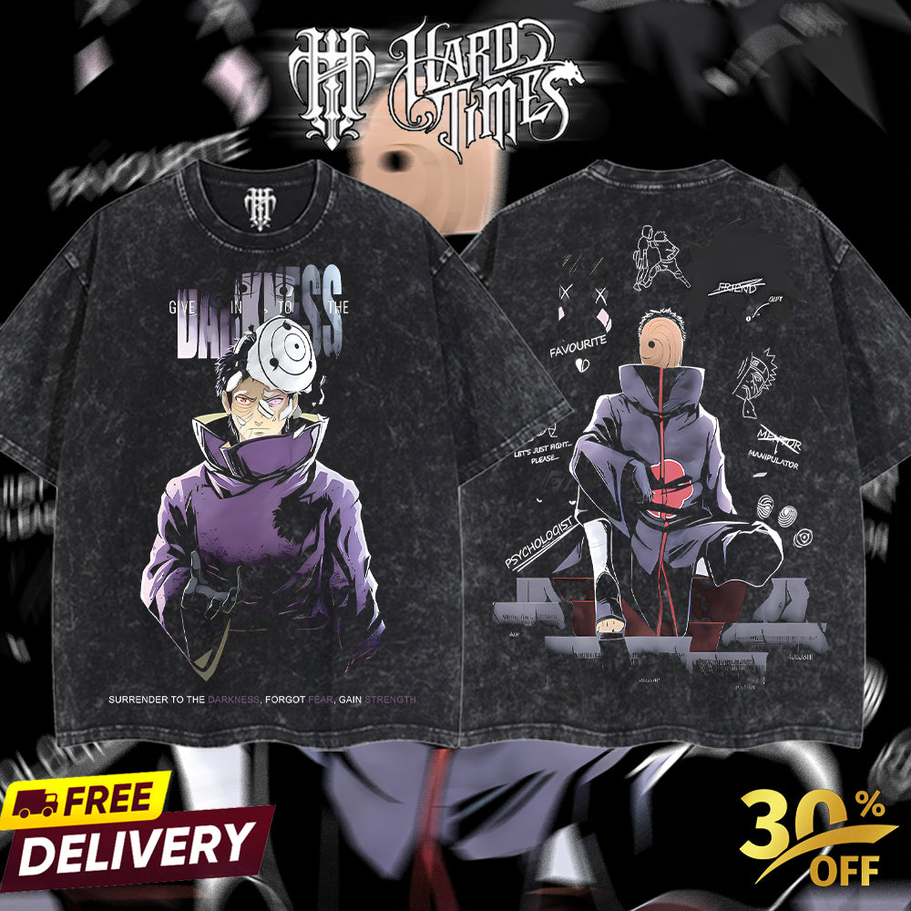 HardTimesClothing - "Uchiha Obito" Naruto Retro Vintage Unisex Oversize Anime Manga Acid Washed Heavyweight Cotton T-shirt, Anime Merch, Gift For Anime Fan. Clothes Oversized