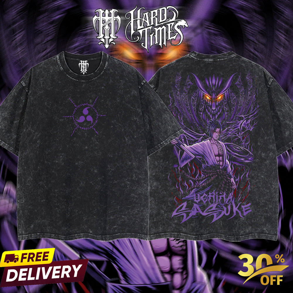 HardTimesClothing - "Sasuke X Susanoo" Naruto Retro Vintage Unisex Oversize Anime Manga Acid Washed Heavyweight Cotton T-shirt, Anime Merch, Gift For Anime Fan. Clothes Oversized