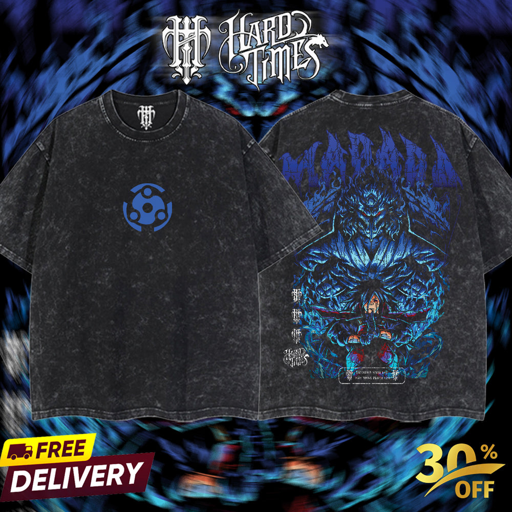 HardTimesClothing - Madara Naruto Badass Shinobi Retro Vintage Unisex Oversize Anime Manga Acid Washed Heavyweight Cotton T-shirt, Anime Merch, Gift For Anime Fan. Clothes Oversized