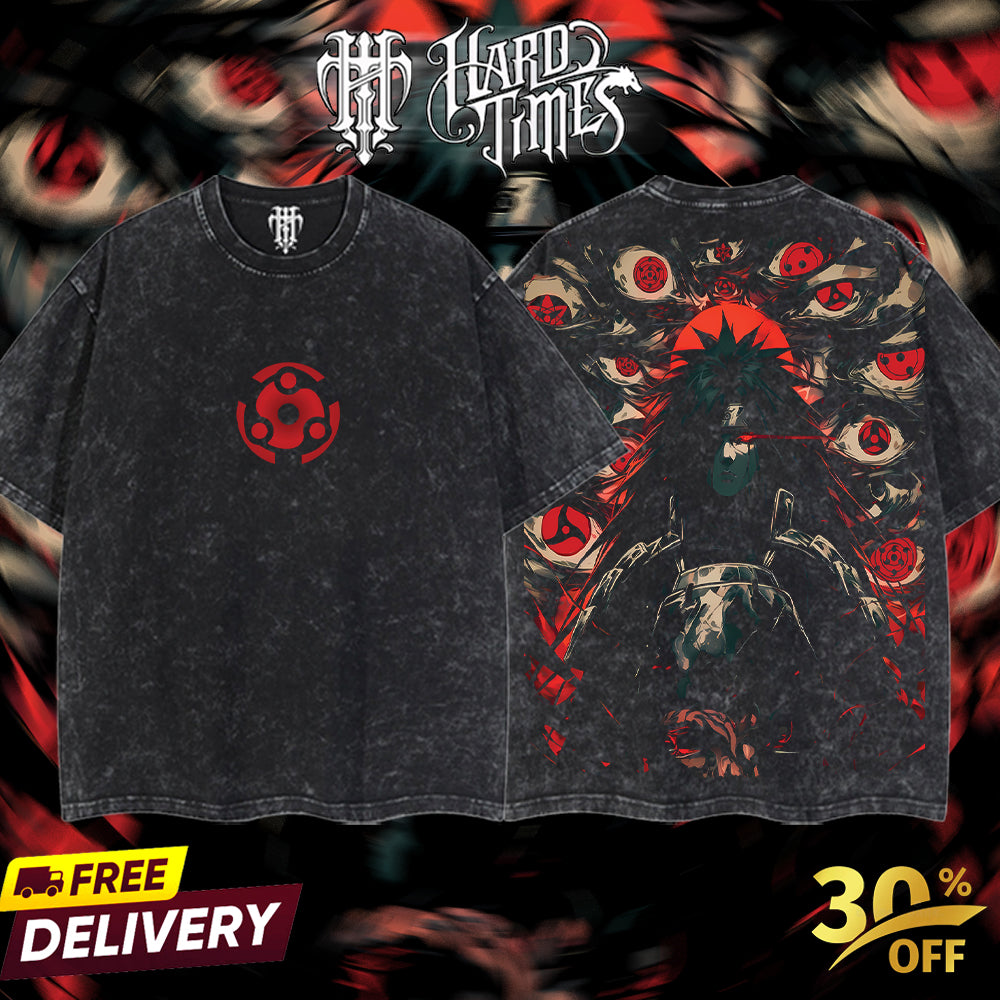 HardTimesClothing - "Uchiha Madara" Naruto Retro Vintage Unisex Oversize Anime Manga Acid Washed Heavyweight Cotton T-shirt, Anime Merch, Gift For Anime Fan.
