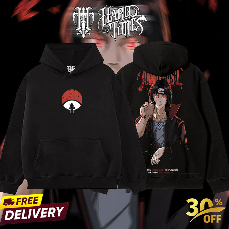 HardTimesClothing - Uchiha Itachi Naruto Anime Limited Edition Death Reaper Seal Double Printed Oversize Lightweight Acid Washed Hoodie, graphic hoodies men streetwear