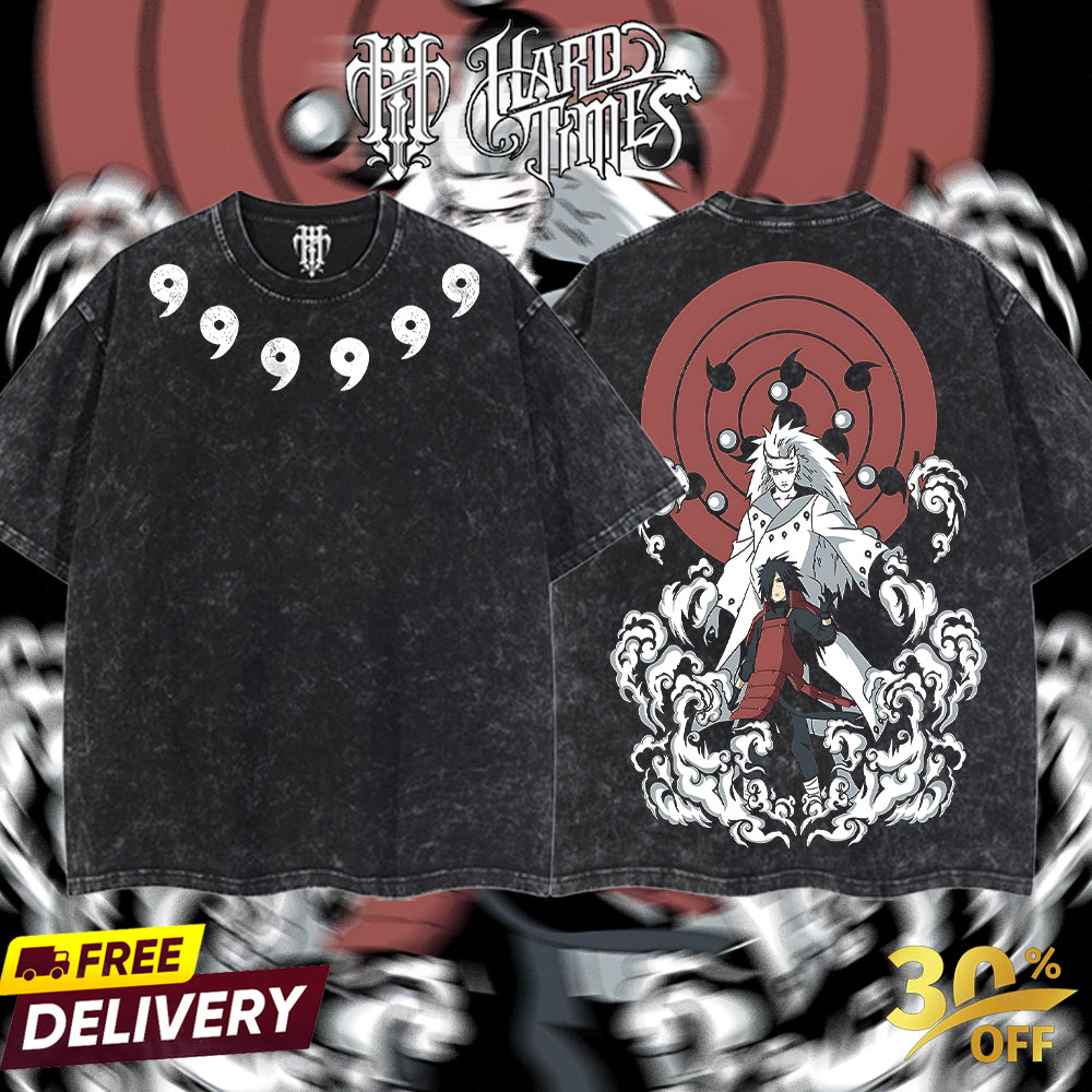 HardTimesClothing - "Uchiha Madara" Naruto Retro Vintage Unisex Oversize Anime Manga Acid Washed Heavyweight Cotton T-shirt, Anime Merch, Gift For Anime Fan. Clothes Oversized