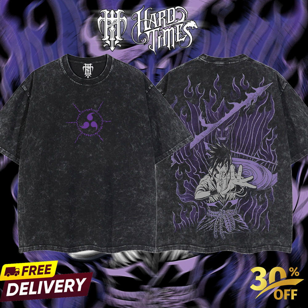 HardTimesClothing - "Sasuke X Susanoo" Naruto Retro Vintage Unisex Oversize Anime Manga Acid Washed Heavyweight Cotton T-shirt, Anime Merch, Gift For Anime Fan. Clothes Oversized