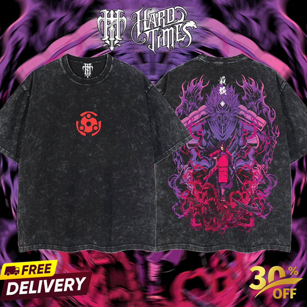 HardTimesClothing "Uchiha Madara" Naruto Retro Vintage Unisex Oversize Anime Manga Acid Washed Heavyweight Cotton T-shirt, Anime Merch, Gift For Anime Fan.