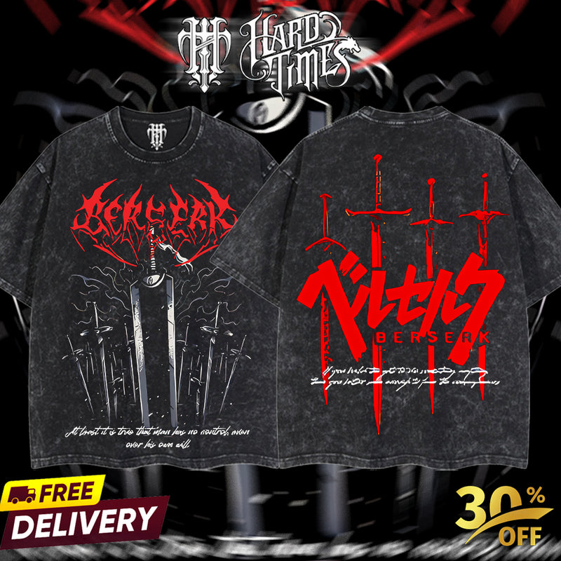 HardTimesClothing - Berserk 18.10 Retro Edition Vintage Unisex Oversize Anime Manga Acid Washed Cotton T-shirt, graphic tee,anime merch fan, outfits men,boys merch