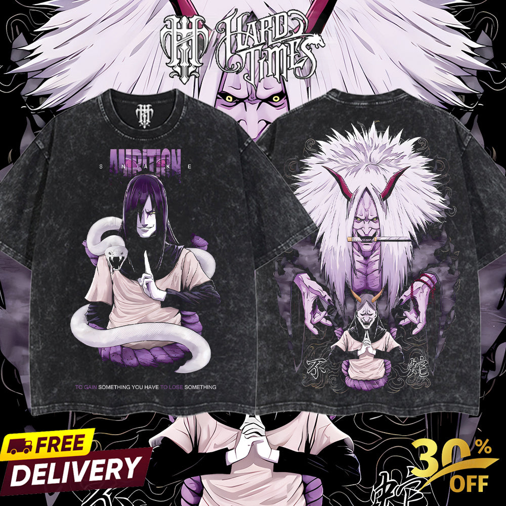 HardTimesClothing - "Orochimaru" Naruto Retro Vintage Unisex Oversize Anime Manga Acid Washed Heavyweight Cotton T-shirt, Anime Merch, Gift For Anime Fan. Clothes Oversized