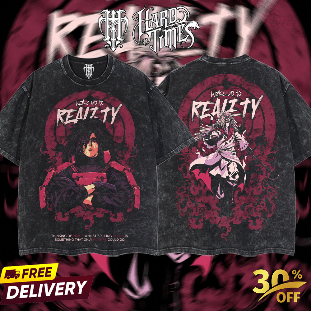 HardTimesClothing - "Uchiha Madara" Naruto Retro Vintage Unisex Oversize Anime Manga Acid Washed Heavyweight Cotton T-shirt, Anime Merch, Gift For Anime Fan. Clothes Oversized