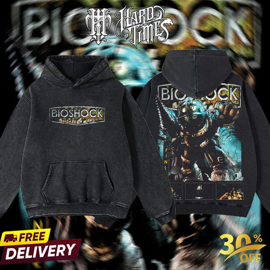 HardTimesClothing - Bio Shock Retro Limited Vintage From Software Collection Game Oversized Washed Tee Acid Washed Lightweight TSHIRT, Gift for him her Clothes Cotton