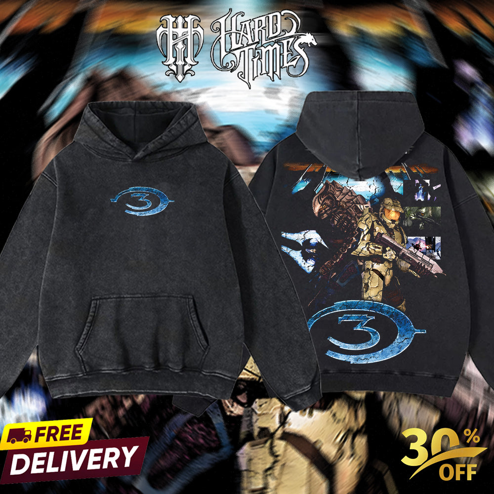 HardTimesClothing - Halo 3 Retro Limited Vintage From Software Collection Game Oversized Washed Tee Acid Washed Lightweight TSHIRT, Gift for him her Clothes Cotton (Copy)