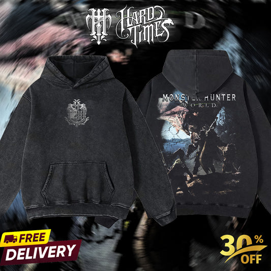 HardTimesClothing - Monster Hunter World #2 Retro Limited Vintage From Software Collection Game Oversized Washed Tee Acid Washed Lightweight TSHIRT, Gift for him her Clothes Cotton