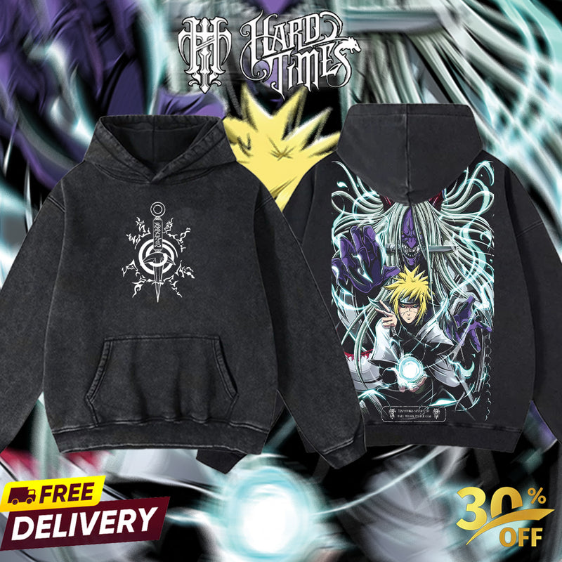 HardTimesClothing - Minato Naruto Anime Limited Edition Death Reaper Seal Double Printed Oversize Lightweight Acid Washed Hoodie, graphic hoodies men streetwear (Copy) (Copy) (Copy)