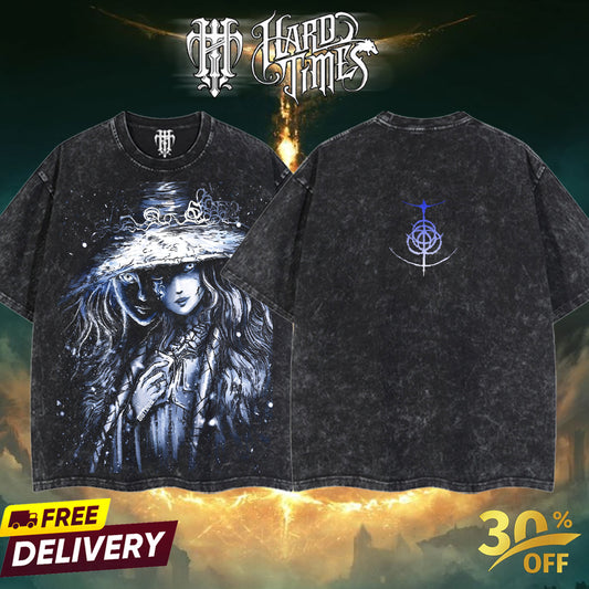 HardTimesClothing - Retro Limited Vintage Ranni The Witch  Elden Ring Boss, From Software Collection Game Oversized Washed Tee Acid Washed Lightweight TSHIRT, Gift for him her Clothes Cotton