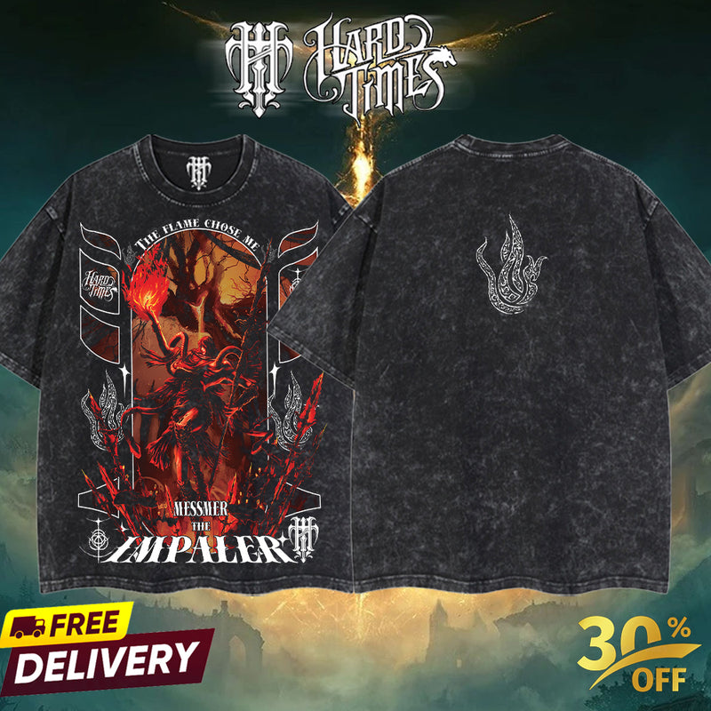 HardTimesClothing Messmer The Impaler 28.11 Elden Ring Retro Vintage Unisex Oversize Anime Manga Acid Washed Heavyweight Cotton T-shirt, Anime Merch, Gift For Anime Fan. Menswear Oversized