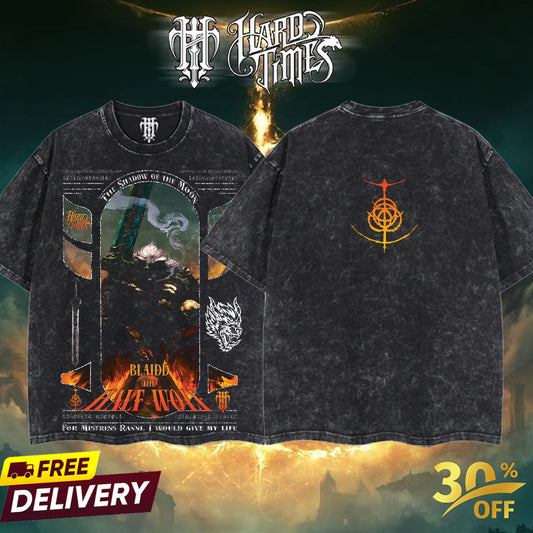 HardTimesClothing Blaidd the Half-Wolf Elden Ring Retro Vintage Unisex Oversize Anime Manga Acid Washed Heavyweight Cotton T-shirt, Anime Merch, Gift For Anime Fan. Menswear Oversized