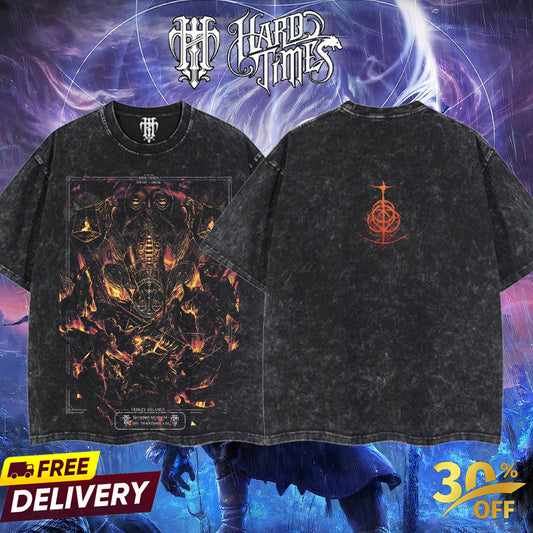 HardTimesClothing Libra Creature of Night Elden Ring Boss Retro Vintage Unisex Oversize Anime Manga Acid Washed Heavyweight Cotton T-shirt, Anime Merch, Gift For Anime Fan. Menswear Oversized