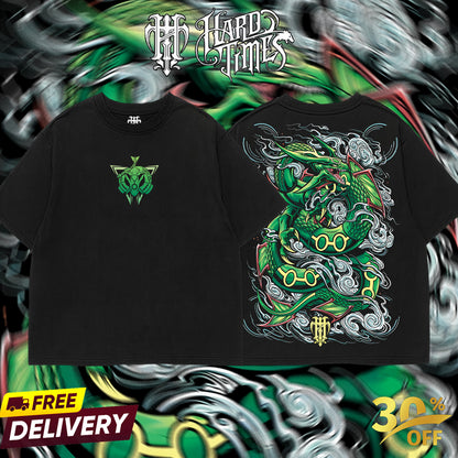 HardTimeClothing - Rayquaza Pokemon Retro Vintage Unisex Oversize Anime Manga Acid Washed Heavyweight Cotton T-shirt, Anime Merch, Gift For Anime Fan. Clothes Oversized