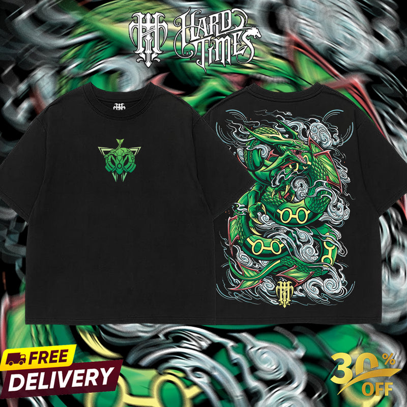 HardTimeClothing - Rayquaza Pokemon Retro Vintage Unisex Oversize Anime Manga Acid Washed Heavyweight Cotton T-shirt, Anime Merch, Gift For Anime Fan. Clothes Oversized