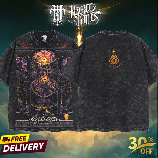 HardTimesClothing - Frenzy Flame Eldenring Boss Retro Edition Vintage Unisex Oversize Anime Manga Acid Washed Cotton T-shirt, graphic tee,anime merch fan, outfits men,boys merch