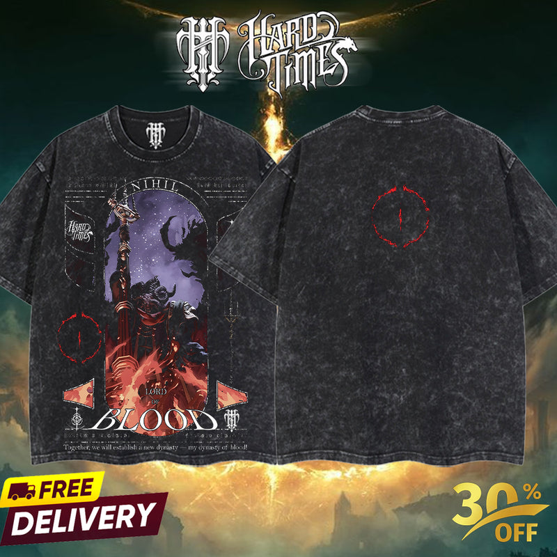 HardTimesClothing Mohg, Lord of Blood Elden Ring Retro Vintage Unisex Oversize Anime Manga Acid Washed Heavyweight Cotton T-shirt, Anime Merch, Gift For Anime Fan. Menswear Oversized
