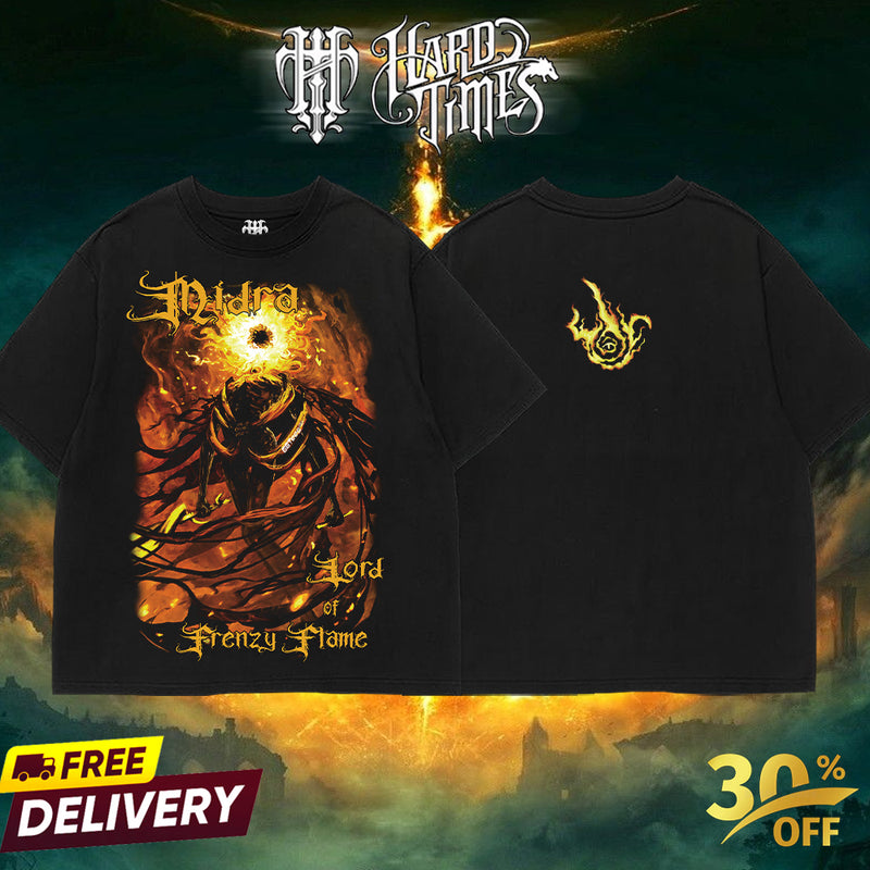 HardTimesClothing - Frenzy Flame v5 Elden Ring Boss, From Software Collection Game Oversized Washed Tee Acid Washed Lightweight TSHIRT, Gift for him her Clothes Cotton