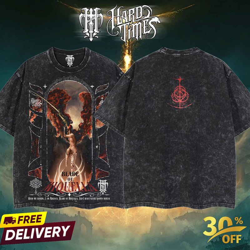 HardTimesClothing - Malenia Blade Of Miquella Elden Ring Boss 5.11 Retro Limited Vintage , From Software Collection Game Oversized Washed Tee Acid Washed Lightweight TSHIRT, Gift for him her Clothes Cotton