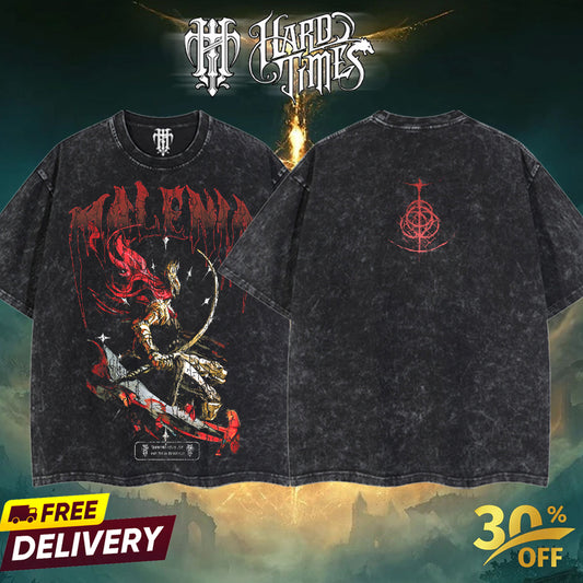 HardTimesClothing - Malenia Elden Ring Boss Retro Limited Vintage , From Software Collection Game Oversized Washed Tee Acid Washed Lightweight TSHIRT, Gift for him her Clothes Cotton