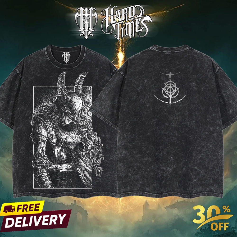HardTimesClothing -Malenia Elden Ring Boss Retro Limited Vintage Malenia Elden Ring Boss, From Software Collection Game Oversized Washed Tee Acid Washed Lightweight TSHIRT, Gift for him her Clothes Cotton