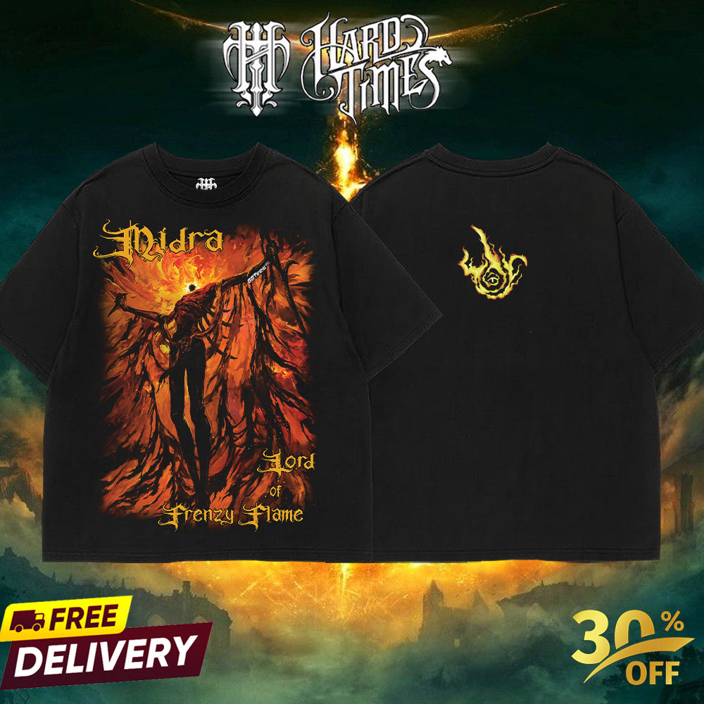 HardTimesClothing - Frenzy Flame v4 Elden Ring Boss, From Software Collection Game Oversized Washed Tee Acid Washed Lightweight TSHIRT, Gift for him her Clothes Cotton
