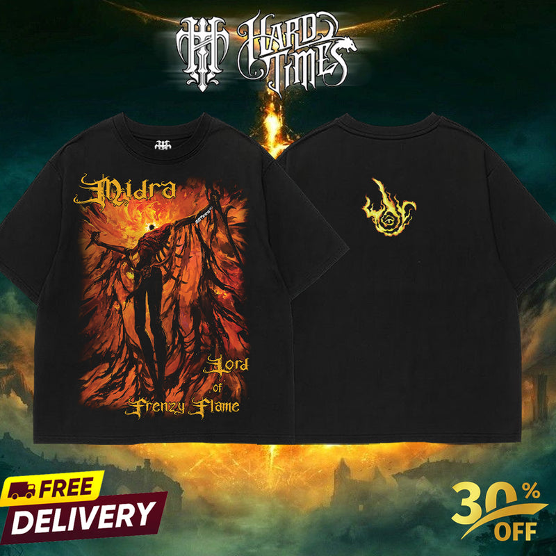 HardTimesClothing - Frenzy Flame v4 Elden Ring Boss, From Software Collection Game Oversized Washed Tee Acid Washed Lightweight TSHIRT, Gift for him her Clothes Cotton