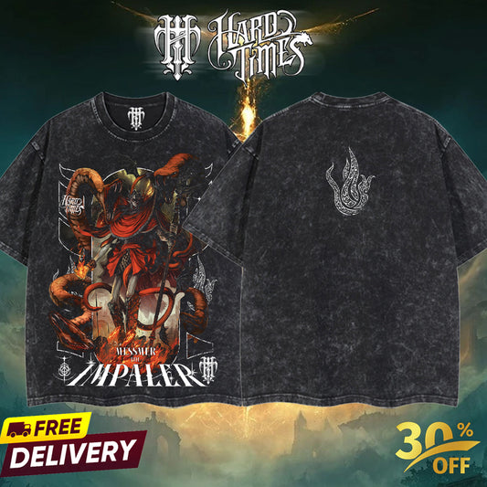 HardTimesClothing Messmer The Impaler Elden Ring Retro Vintage Unisex Oversize Anime Manga Acid Washed Heavyweight Cotton T-shirt, Anime Merch, Gift For Anime Fan. Menswear Oversized