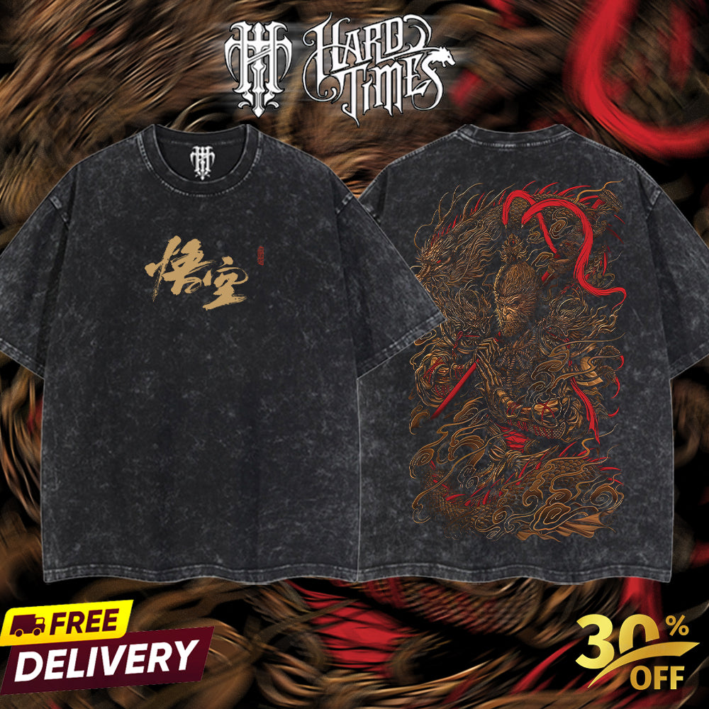 HardTimesClothing - Black myth Wukong Retro Vintage Unisex Oversize Game Acid Washed Heavyweight Cotton T-shirt, Game Merch, Gift For Game Fan. Clothes Oversized