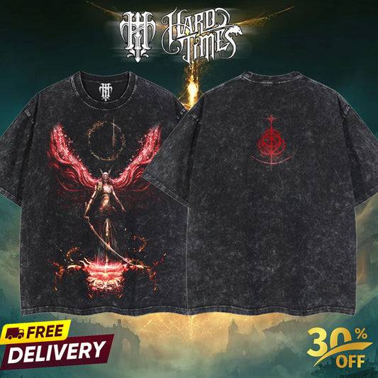 HardTimesClothing - Malenia Elden Ring Boss Retro Limited Vintage , From Software Collection Game Oversized Washed Tee Acid Washed Lightweight TSHIRT, Gift for him her Clothes Cotton