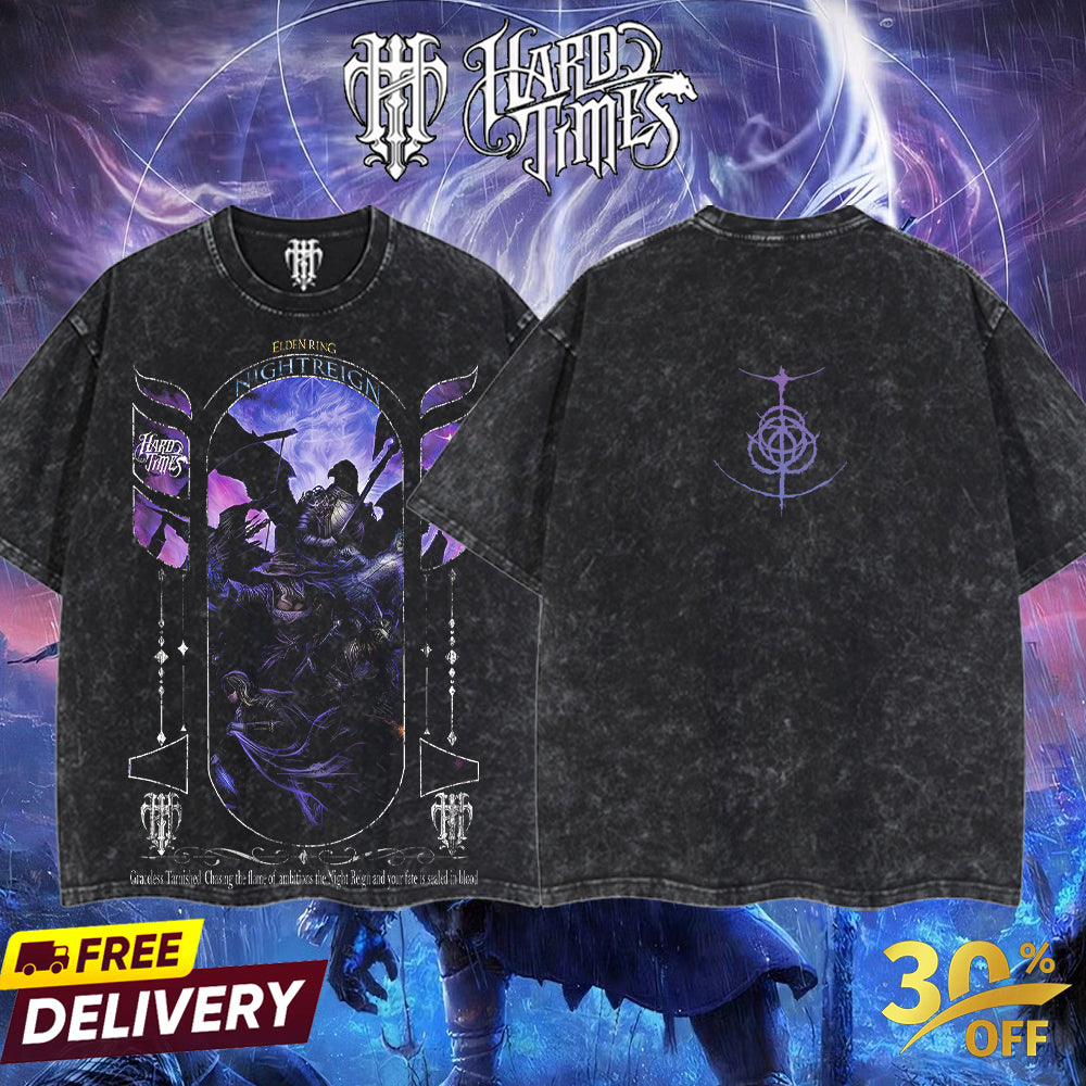 HardTimesClothing EldenRing NightRegin Retro Vintage Unisex Oversize Anime Manga Acid Washed Heavyweight Cotton T-shirt, Anime Merch, Gift For Anime Fan. Menswear Oversized