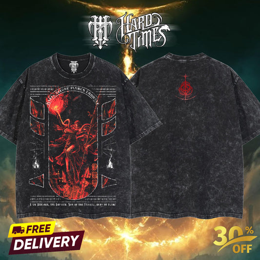 HardTimesClothing - Messmer The Impaler Elden Ring Vintage Unisex Oversize Anime Manga Acid Washed Heavyweight Cotton T-shirt, Anime Merch, Gift For Anime Fan.