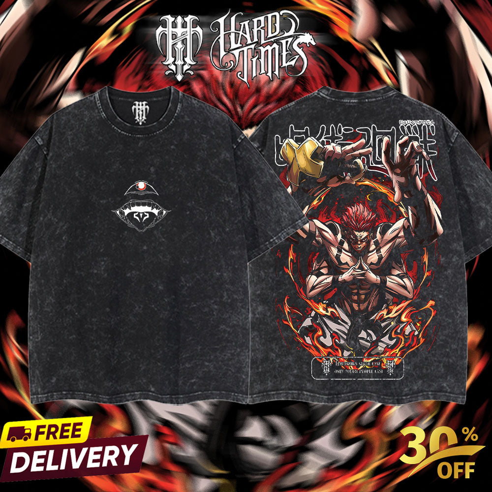 HardTimesClothing Sukuna Jujutsu Kaisen 19.1.2026 Retro Vintage Unisex Oversize Anime Manga Acid Washed Heavyweight Cotton T-shirt, Anime Merch, Gift For Anime Fan. Menswear Oversized