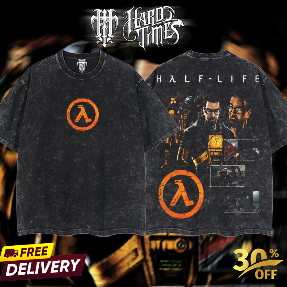 HardTimesClothing - Half Life I Retro Limited Vintage From Software Collection Game Oversized Washed Tee Acid Washed Lightweight TSHIRT, Gift for him her Clothes Cotton