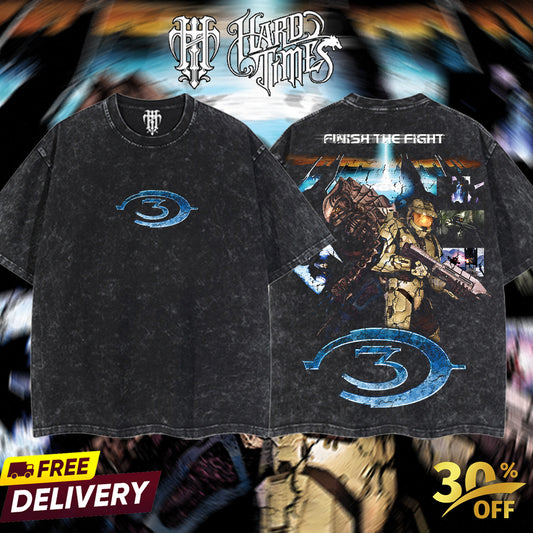 HardTimesClothing - Halo 3 Retro Limited Vintage From Software Collection Game Oversized Washed Tee Acid Washed Lightweight TSHIRT, Gift for him her Clothes Cotton (Copy)