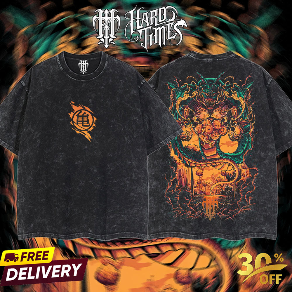 HardTimesClothing Porunga Namek Dragonball Retro Vintage Unisex Oversize Anime Manga Acid Washed Heavyweight Cotton T-shirt, Anime Merch, Gift For Anime Fan. Menswear Oversized
