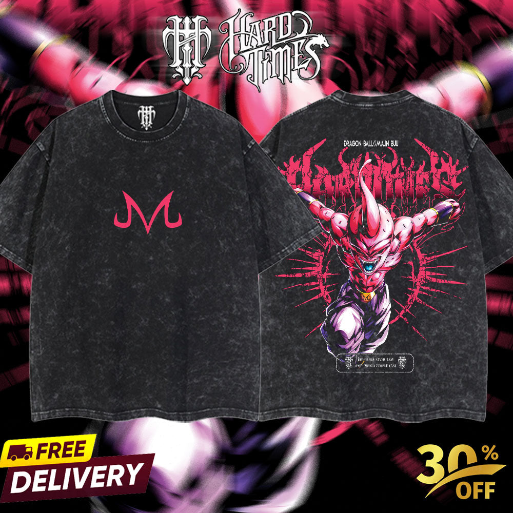 HardTimesClothing Majin Buu Dragonball Retro Vintage Unisex Oversize Anime Manga Acid Washed Heavyweight Cotton T-shirt, Anime Merch, Gift For Anime Fan. Menswear Oversized (Copy)