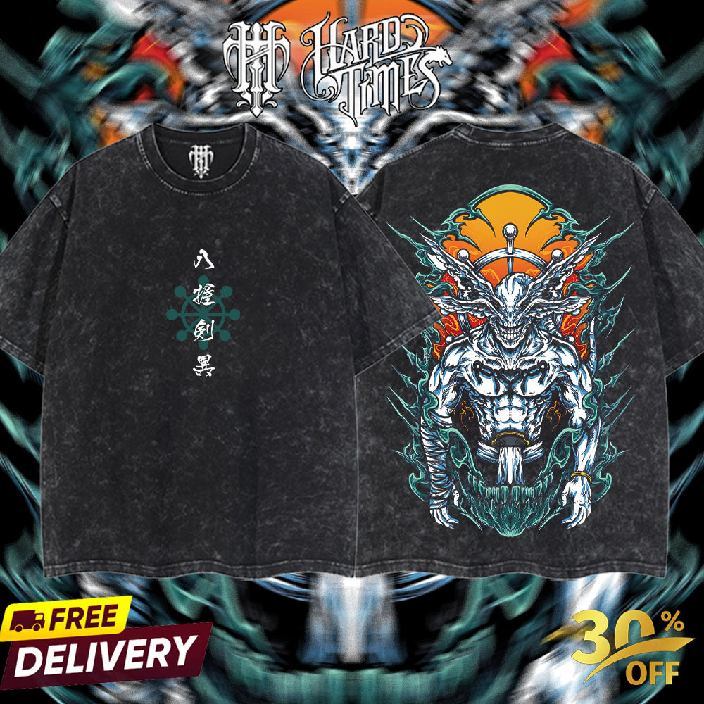 HardTimesClothing - "Mahoraga" Jujutsu Kaisen Retro Vintage Unisex Oversize Anime Manga Acid Washed Heavyweight Cotton T-shirt, Anime Merch, Gift For Anime Fan. Clothes Oversized