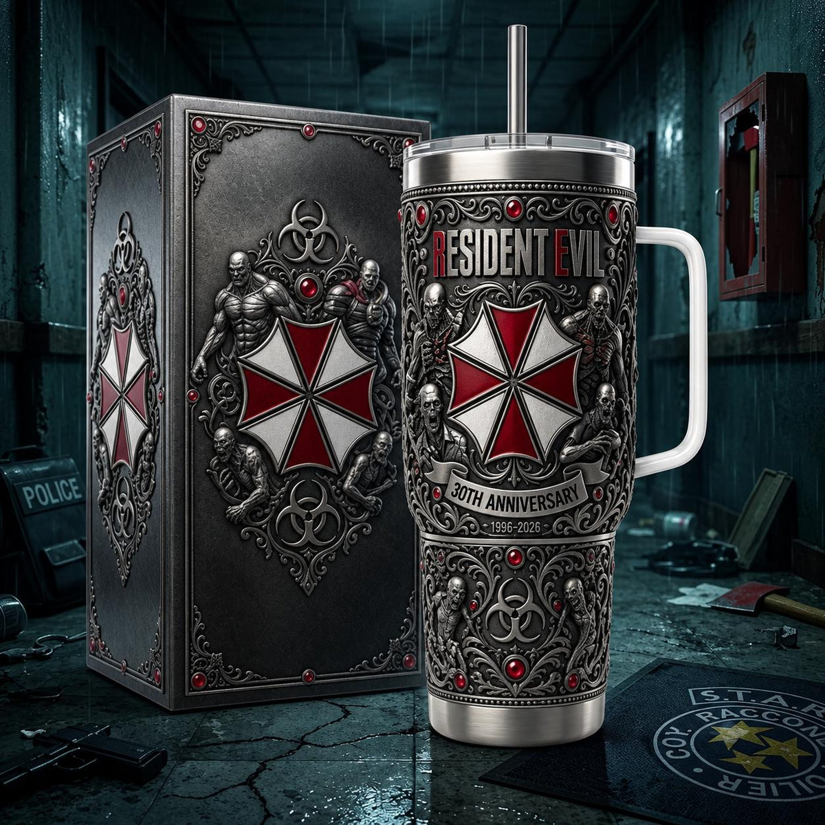 (Normal White Box) Tumbler 40oz - Resident Evil 30th Anniversary Umbrella Crop