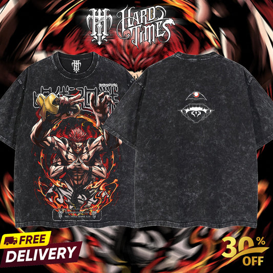 HardTimesClothing Sukuna Jujutsu Kaisen 19.1.2026 Retro Vintage Unisex Oversize Anime Manga Acid Washed Heavyweight Cotton T-shirt, Anime Merch, Gift For Anime Fan. Menswear Oversized