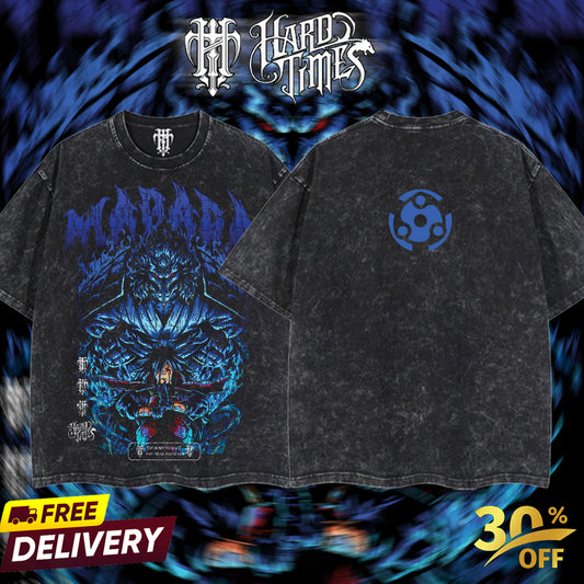 HardTimesClothing - Madara Naruto Badass Shinobi Retro Vintage Unisex Oversize Anime Manga Acid Washed Heavyweight Cotton T-shirt, Anime Merch, Gift For Anime Fan. Clothes Oversized