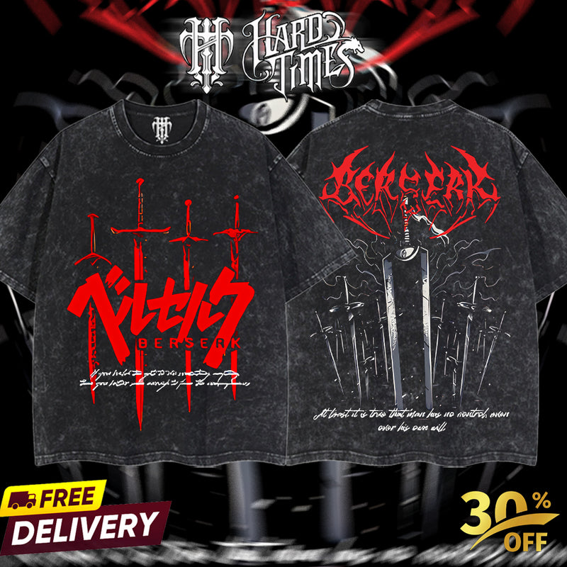 HardTimesClothing - Berserk 18.10 Retro Edition Vintage Unisex Oversize Anime Manga Acid Washed Cotton T-shirt, graphic tee,anime merch fan, outfits men,boys merch