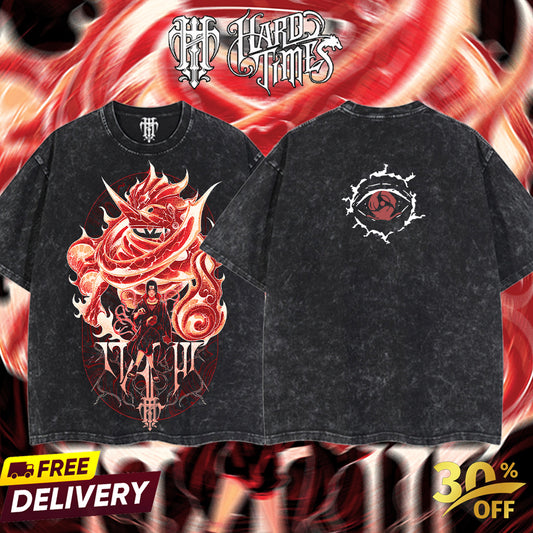 HardTimesClothing - "Itachi" Naruto Retro Vintage Unisex Oversize Anime Manga Acid Washed Heavyweight Cotton T-shirt, Anime Merch, Gift For Anime Fan. Clothes Oversized